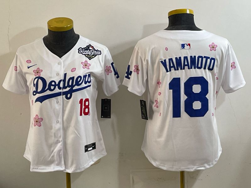 Women Los Angeles Dodgers #18 Yamamoto White Sakura Edition 2026 Nike MLB Jersey 001